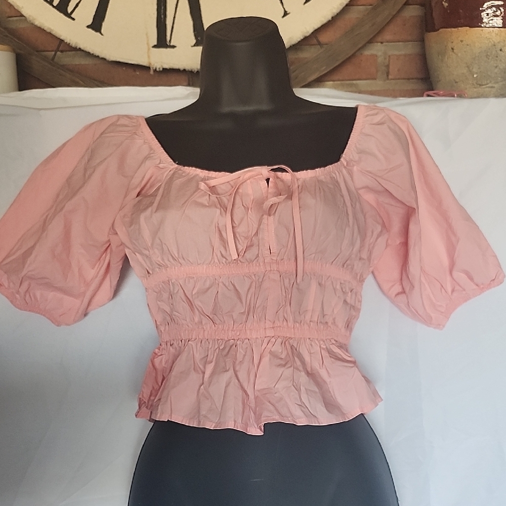 H&M Light Pink Puff Sleeve Blouse